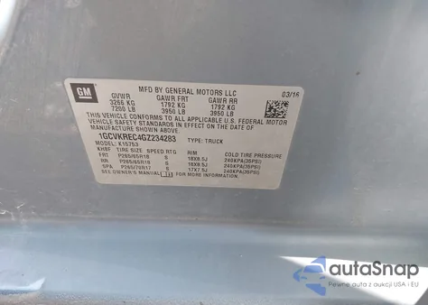 2016 Chevrolet Silverado 1500 1Lt from USA, damaged, VIN 1GCVKREC4GZ234283